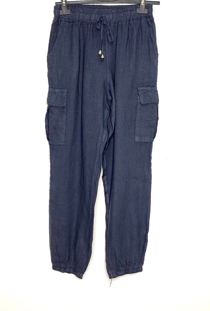 PANTALÓN LINO CARGO NADIA AZUL MARINO