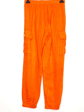 PANTALÓN LINO CARGO NADIA NARANJA
