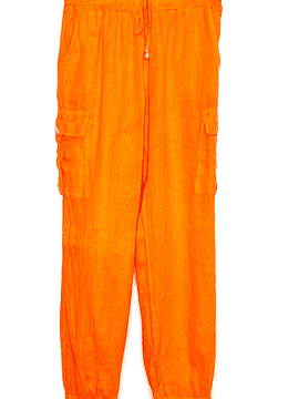 PANTALÓN LINO CARGO NADIA NARANJA