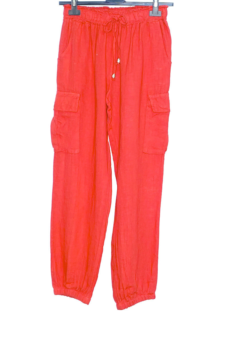 PANTALÓN LINO CARGO NADIA ROJO