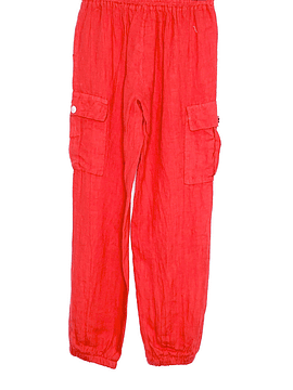 PANTALÓN LINO CARGO NADIA ROJO