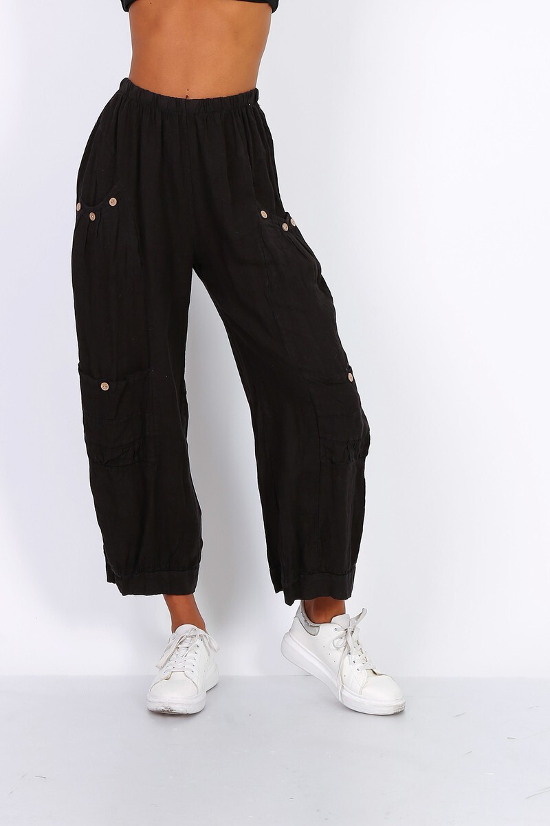 PANTALÓN LINO CARGO NEGRO