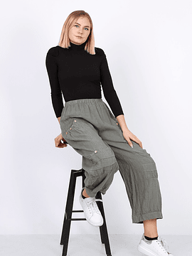 PANTALÓN LINO CARGO KAKI