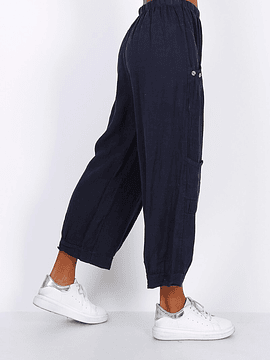 PANTALÓN LINO CARGO AZUL MARINO