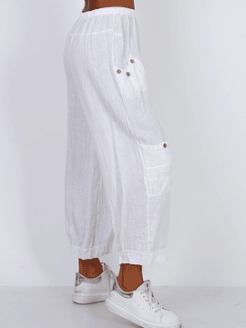 PANTALÓN LINO CARGO BLANCO