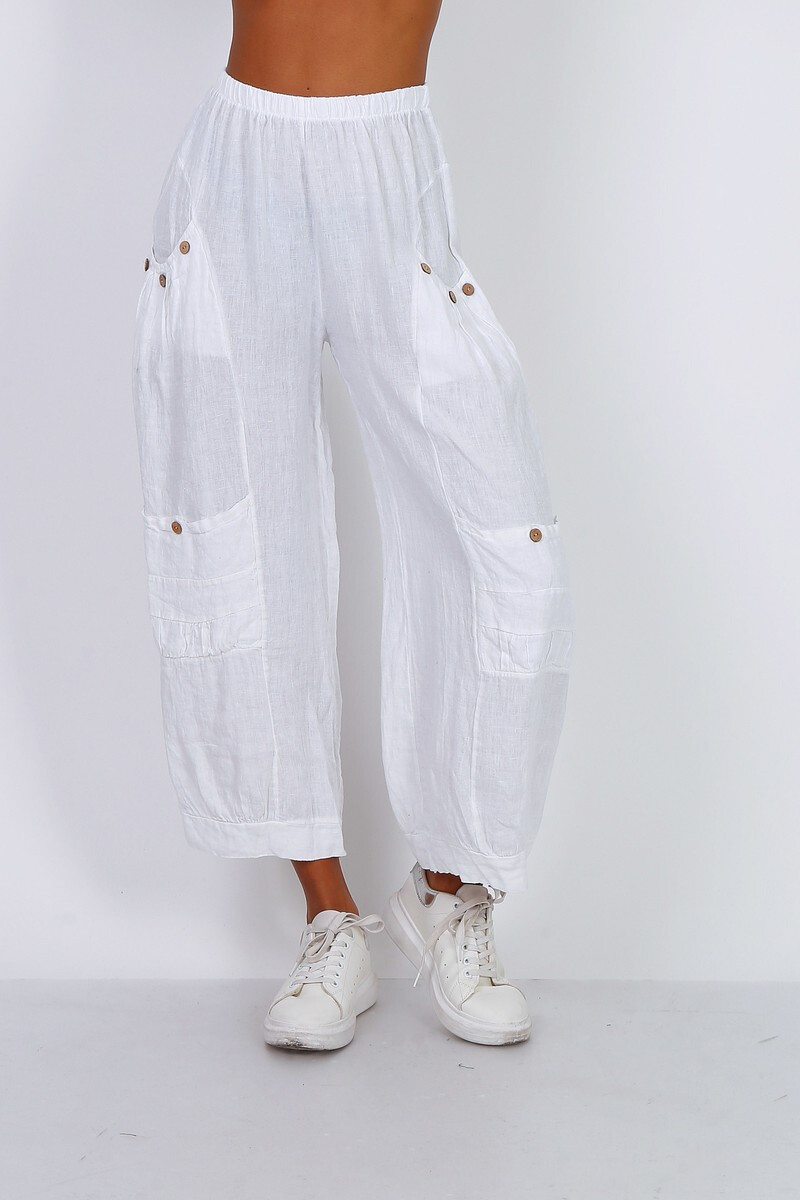 PANTALÓN LINO CARGO BLANCO