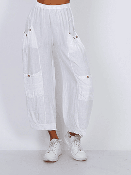 PANTALÓN LINO CARGO BLANCO