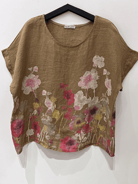 BLUSA LINO ESTAMPADA FLORES CASTAÑO