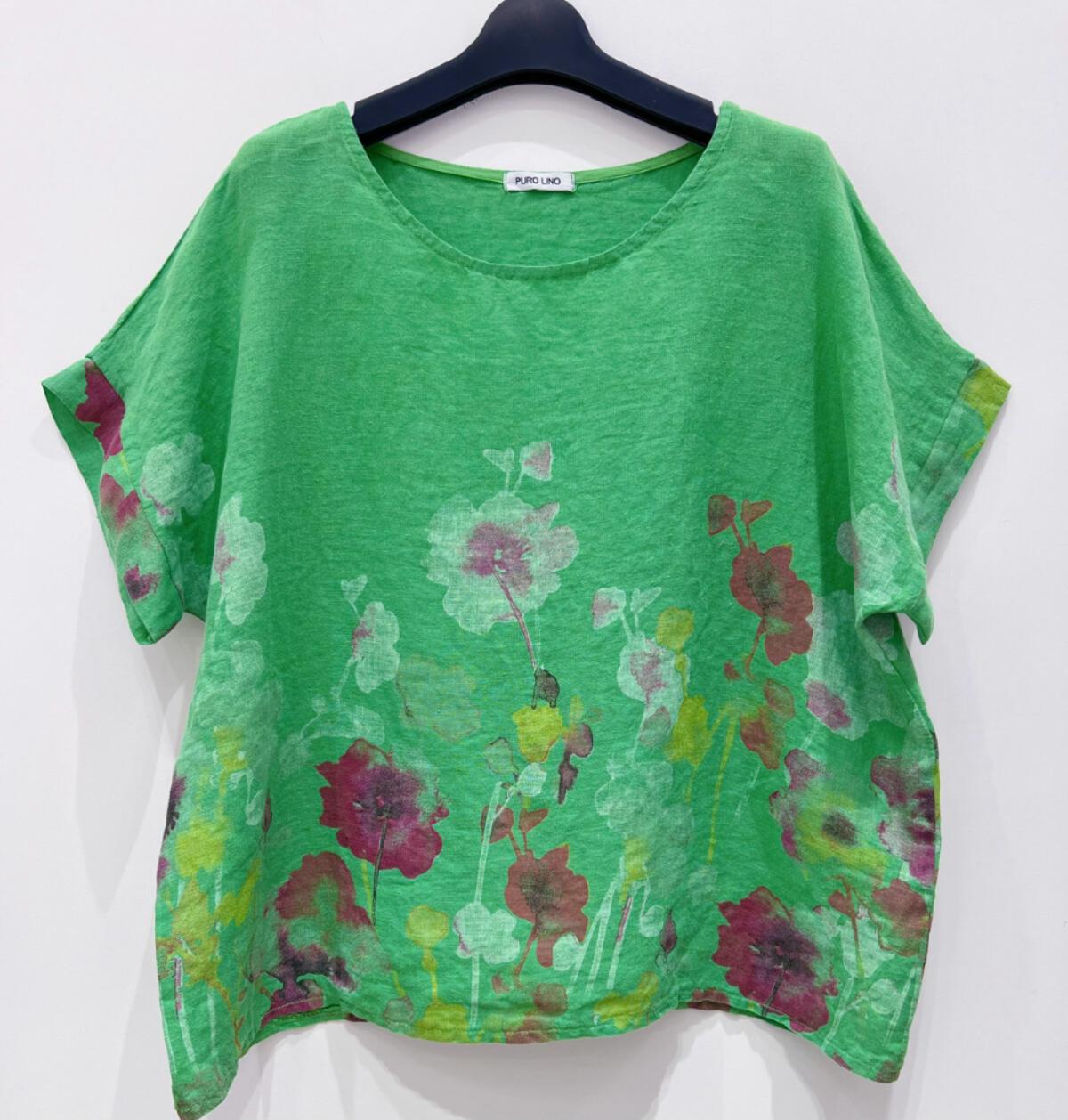 BLUSA LINO ESTAMPADA FLORES VERDE