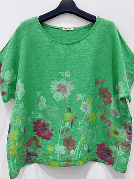 BLUSA LINO ESTAMPADA FLORES VERDE