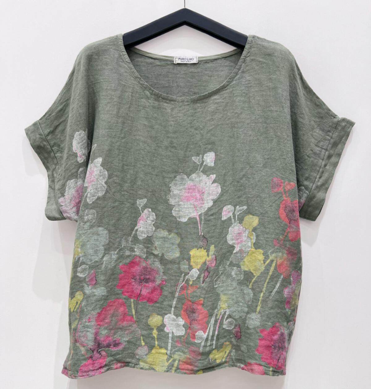 BLUSA LINO ESTAMPADA FLORES KAKI
