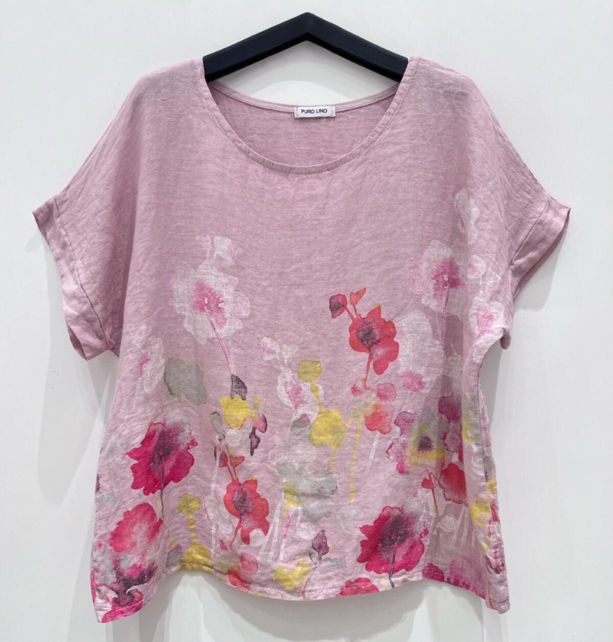BLUSA LINO ESTAMPADA FLORES ROSA