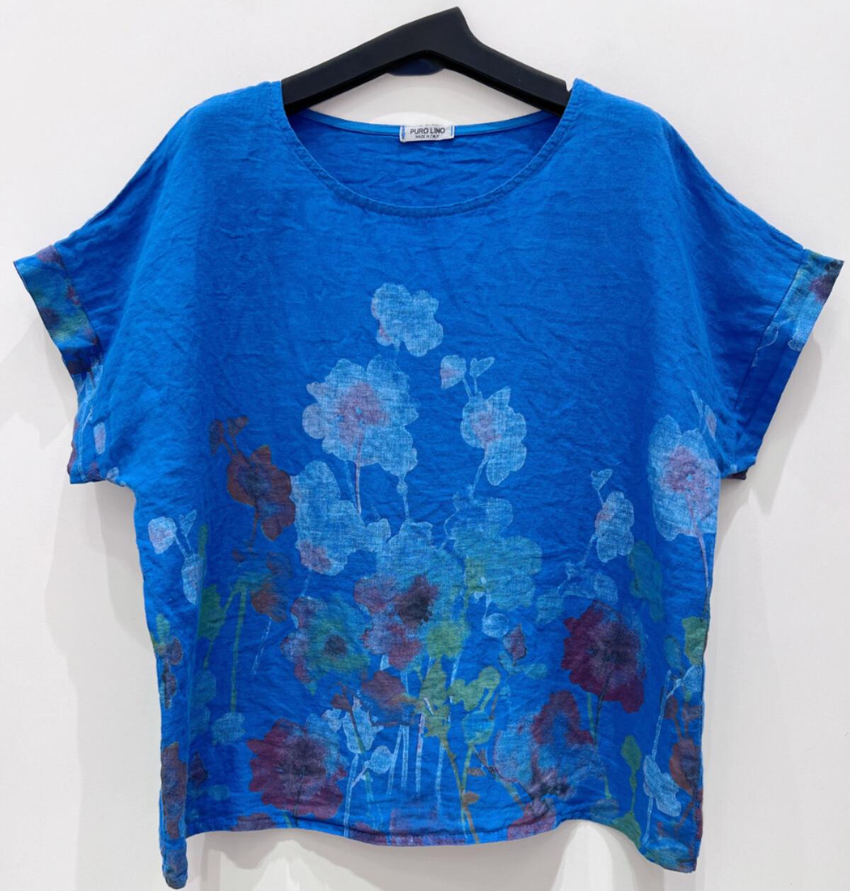 BLUSA LINO ESTAMPADA FLORES AZULINO