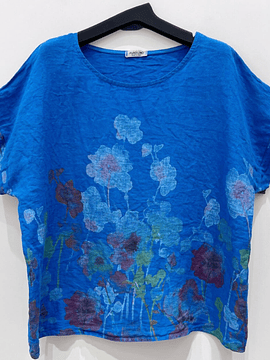 BLUSA LINO ESTAMPADA FLORES AZULINO