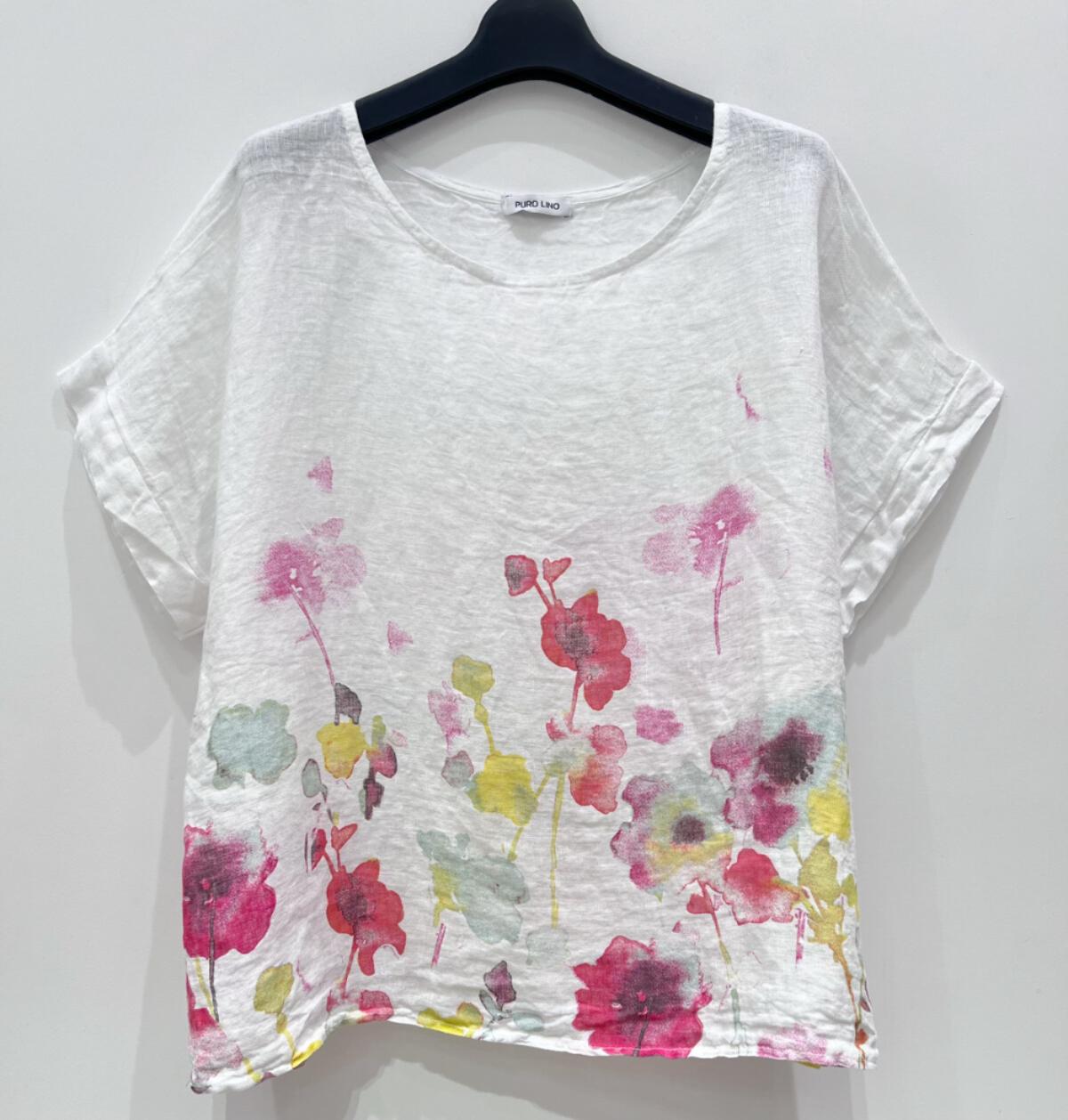 BLUSA LINO ESTAMPADA FLORES BLANCO