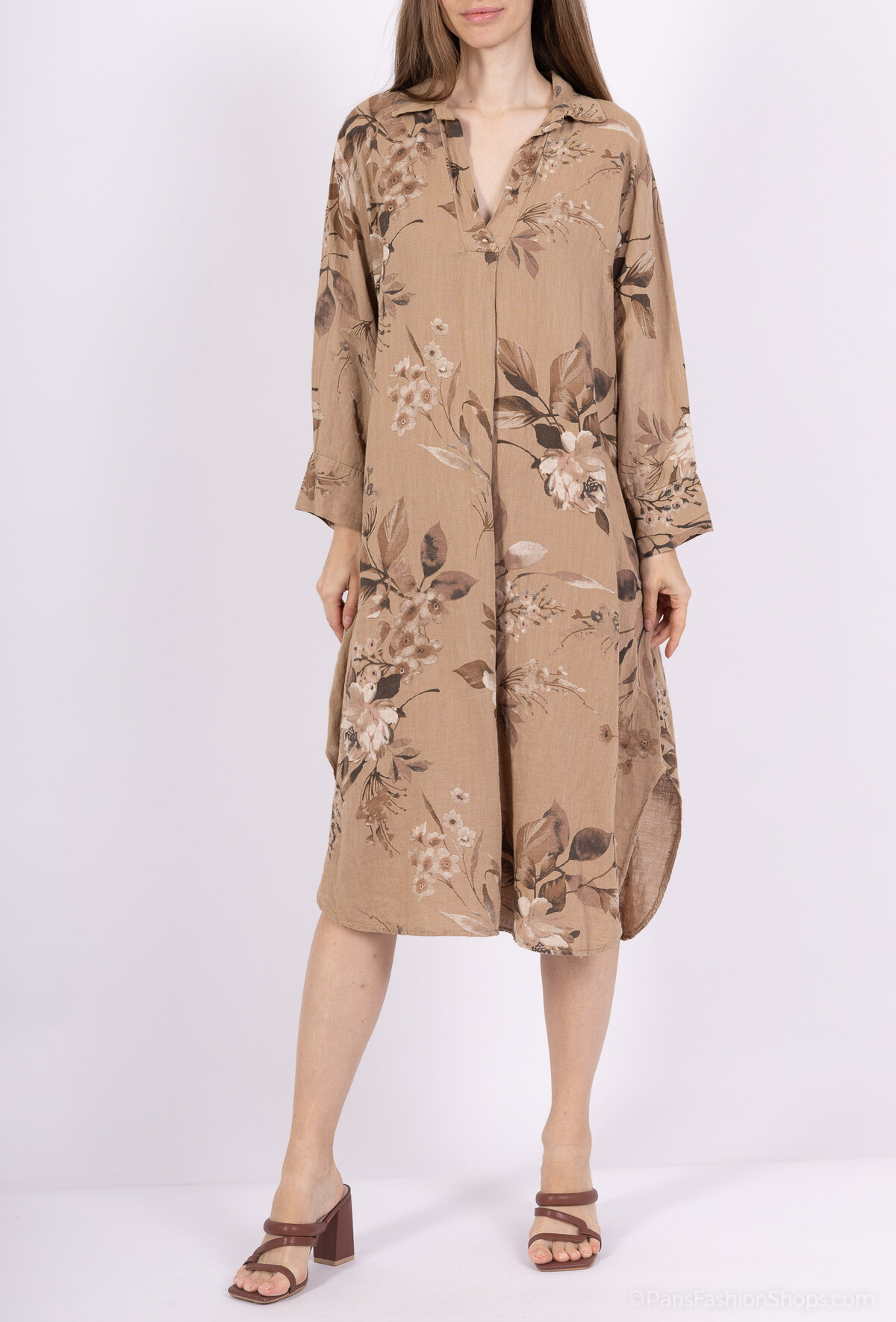 VESTIDO LINO TOPACIO CARAMELO