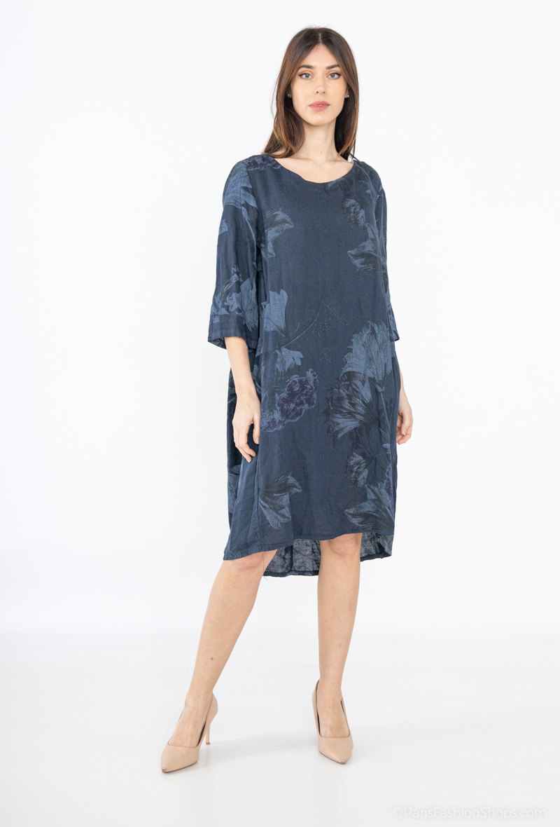 VESTIDO LINO MARGARITA AZUL MARINO