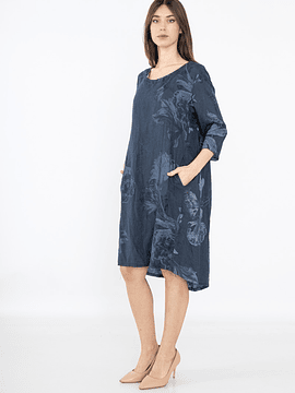 VESTIDO LINO MARGARITA AZUL MARINO