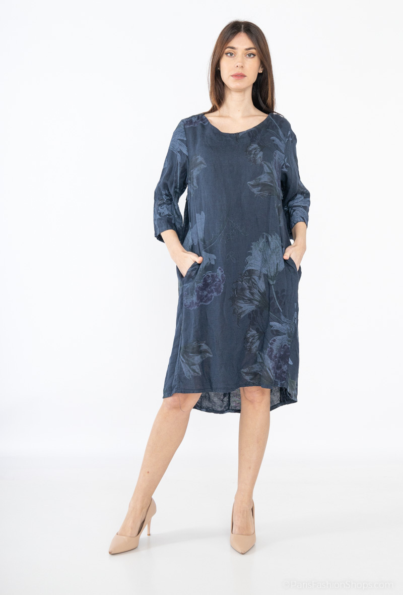 VESTIDO LINO MARGARITA AZUL MARINO