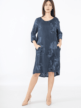 VESTIDO LINO MARGARITA AZUL MARINO