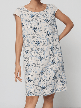 VESTIDO LINO BORDADO MONICA BEIGE TALLA S