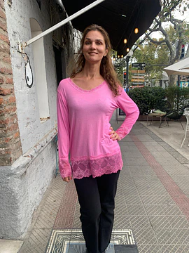 POLERA ENCAJE FUCSIA