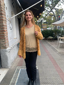 SACO CORTO LANA PRINT MOSTAZA-CAFÉ