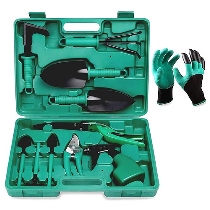 Kit Herramientas Jardinería x11 Piezas Más Estuche Verde 1