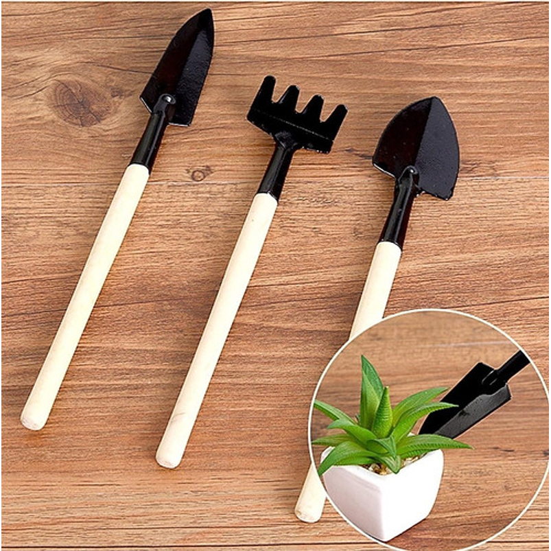 Herramientas x3 Plantas Pequeñas Madera Palín Rastrillo Pala 2