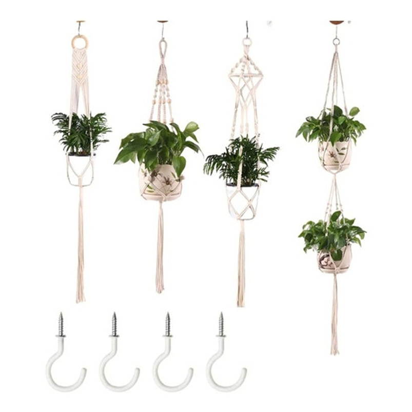 Juego Macramé x4 Unidades Para Macetas y Colgar 100% Algodón 1