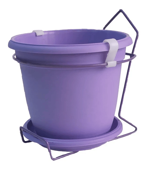 Maceta plástica colores soporte pared más plato 18cm diámetro x15cm