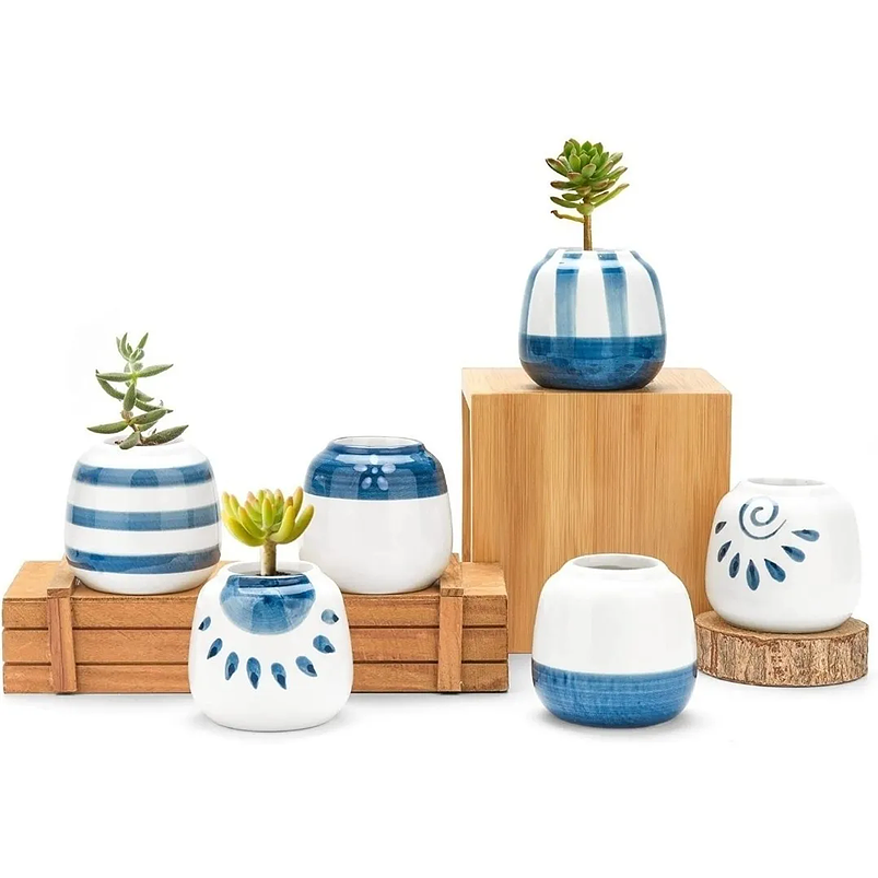 Juego De Macetas En Cerámica Fina x6 Piezas Cactus Baby Blue 1