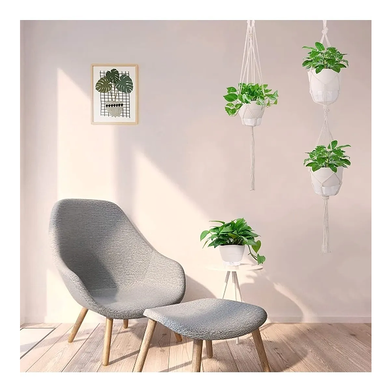 Juego Macetas x5 Unidades Auto Riego Más 4 Macramé 3