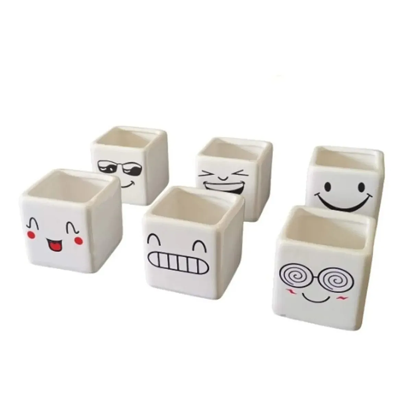 Maceta Cerámica Premium Smily Set x6 Cuadrada Para Suculenta 1
