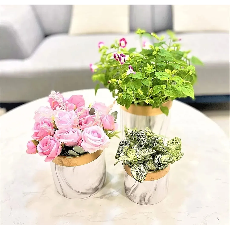 Juego De Macetas Premium x3 Unidades Diseño Mármol 4