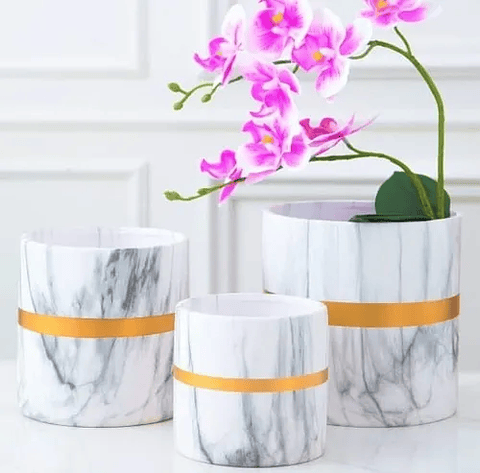 Juego De Macetas Premium x3 Unidades Diseño Mármol