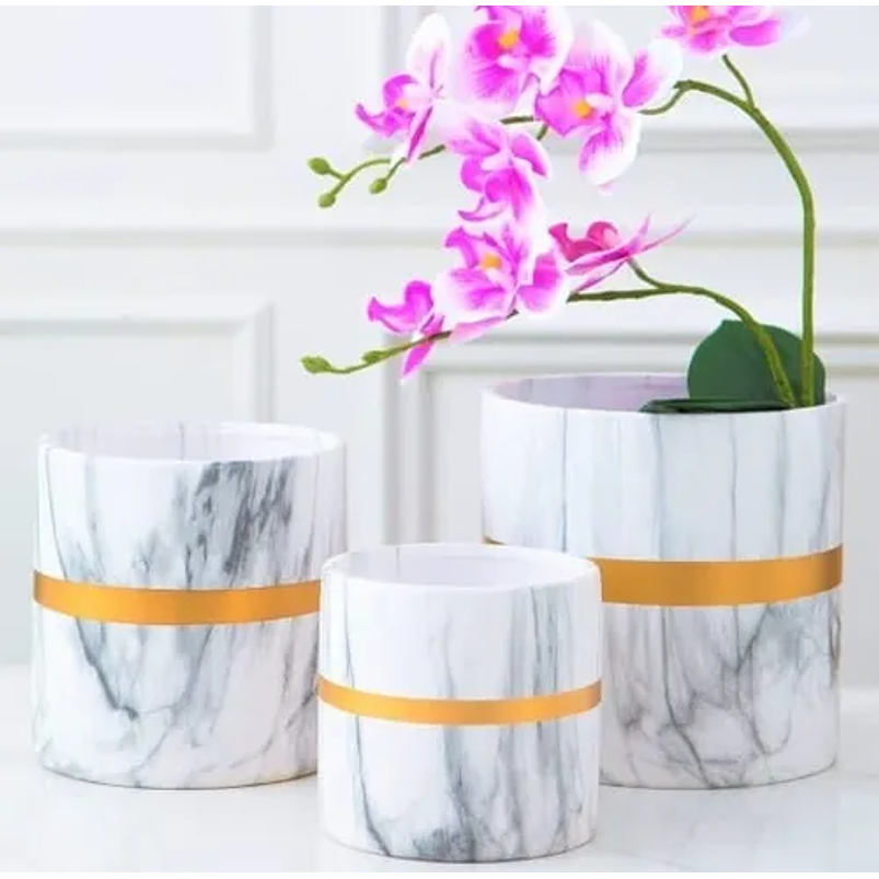 Juego De Macetas Premium x3 Unidades Diseño Mármol 1