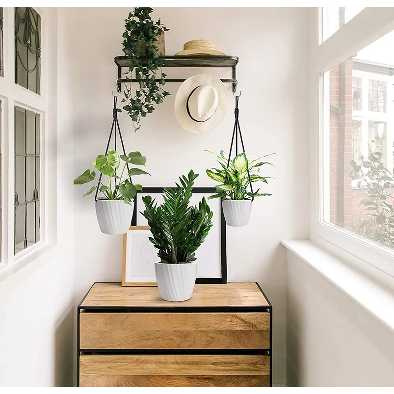 Juego Maceta Decorativas De Colgar x4 Unidades Diseño Rayas 3