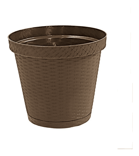 Maceta Plástica Rattan Redonda Cafe 25cm Diámetro x22,5cm Alto