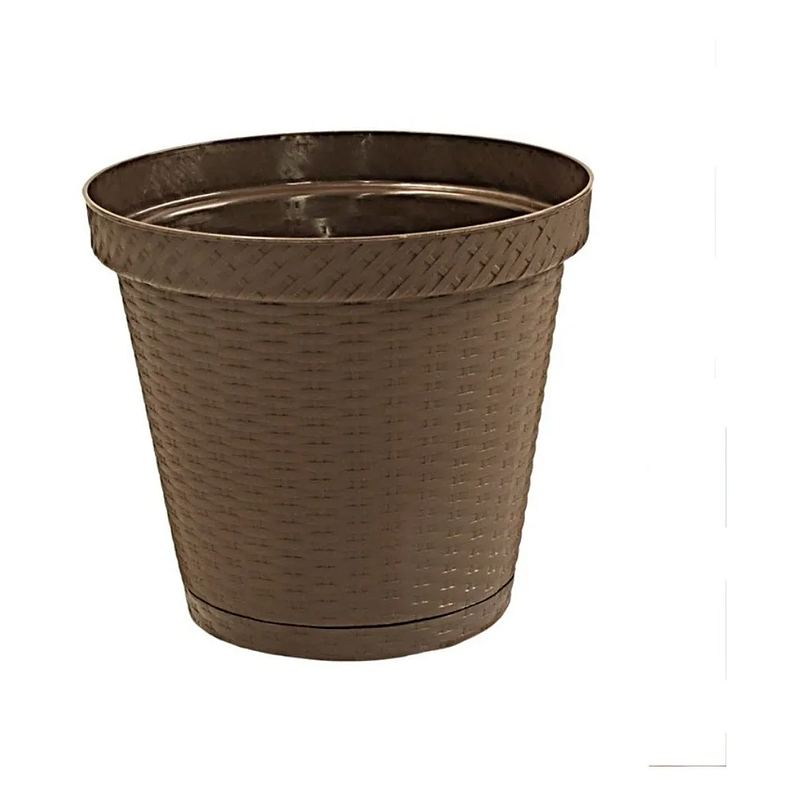 Maceta Plástica Rattan Redonda Cafe 25cm Diámetro x22,5cm Alto 1