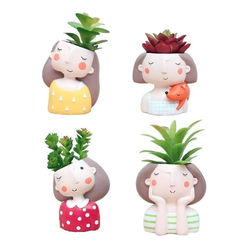 Maceta Resina Premium Suculentas Diseño Niñas 8.5 x10.5cm 1