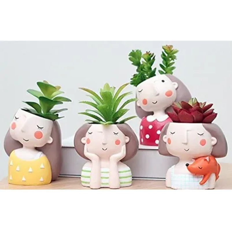 Maceta Resina Premium Suculentas Diseño Niñas 8.5 x10.5cm 3