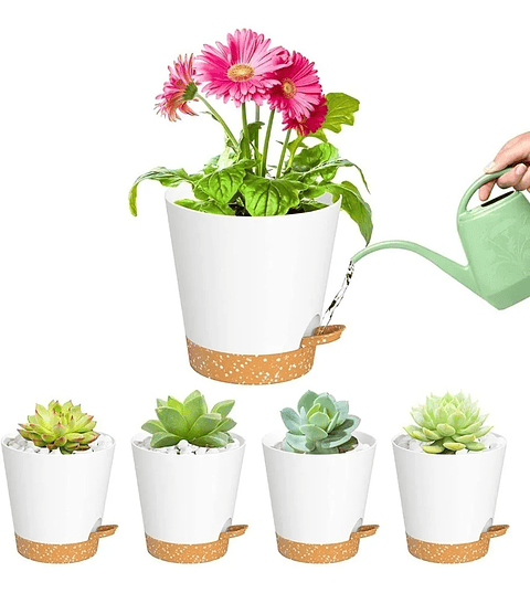 Juego Macetas Plástica Sistema Auto riego x5 Unidades 12 Centímetros Diámetro