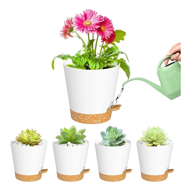 Juego Macetas Plástica Sistema Auto riego x5 Unidades 12 Centímetros Diámetro 1