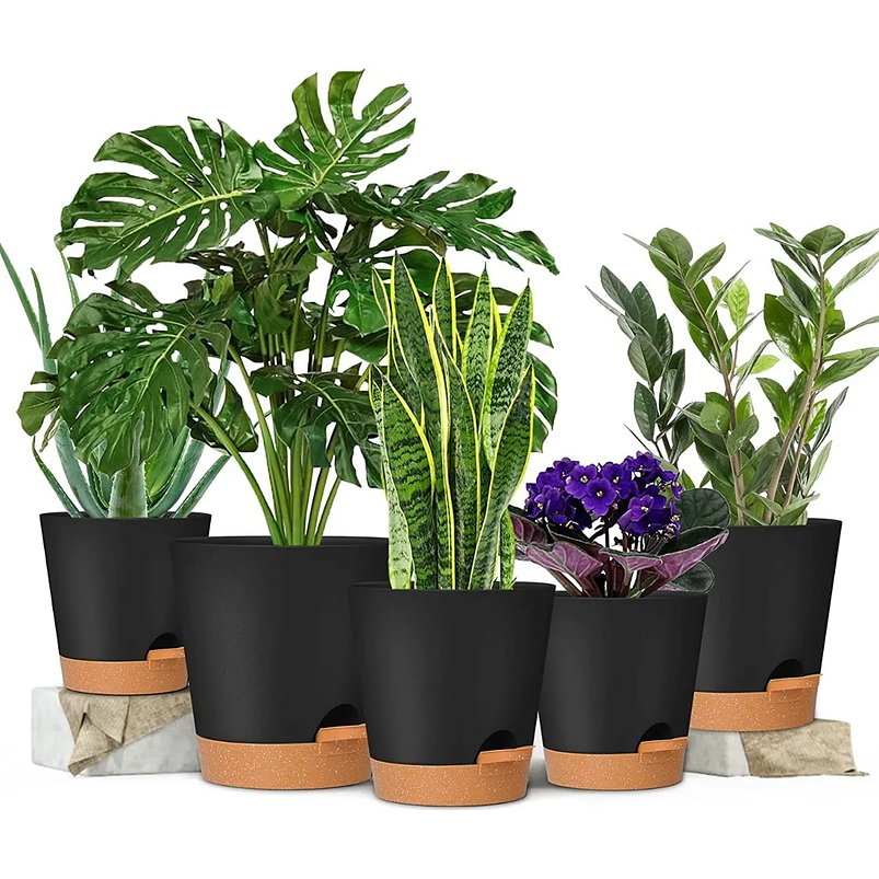Juego Macetas Plástica Sistema Auto riego x5 Unidades 12 Centímetros Diámetro 6