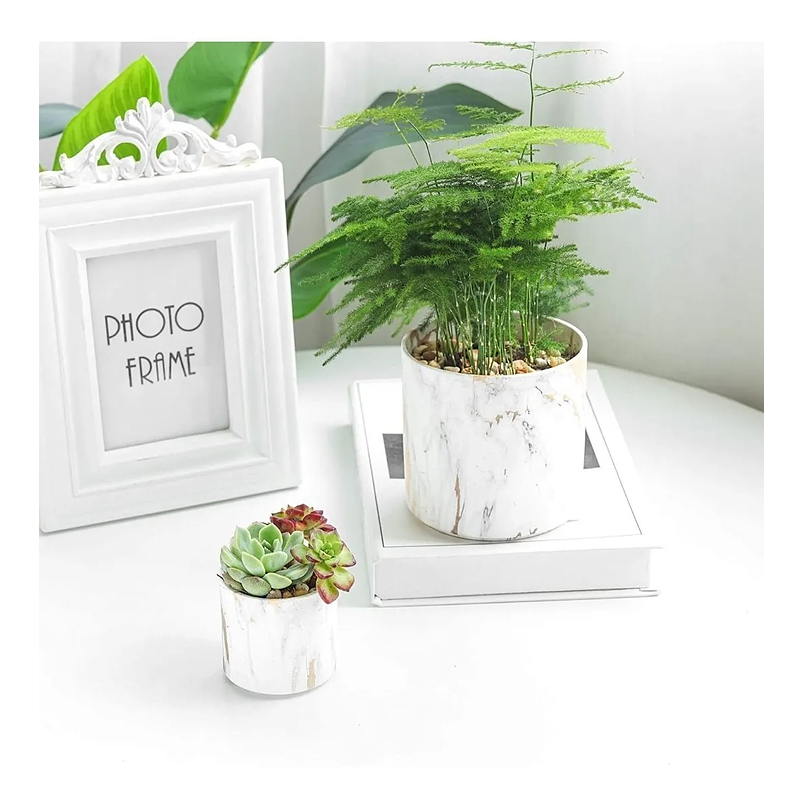 Juego De Macetas Cerámica Textura Mármol x3 Unidades En Conjunto 3