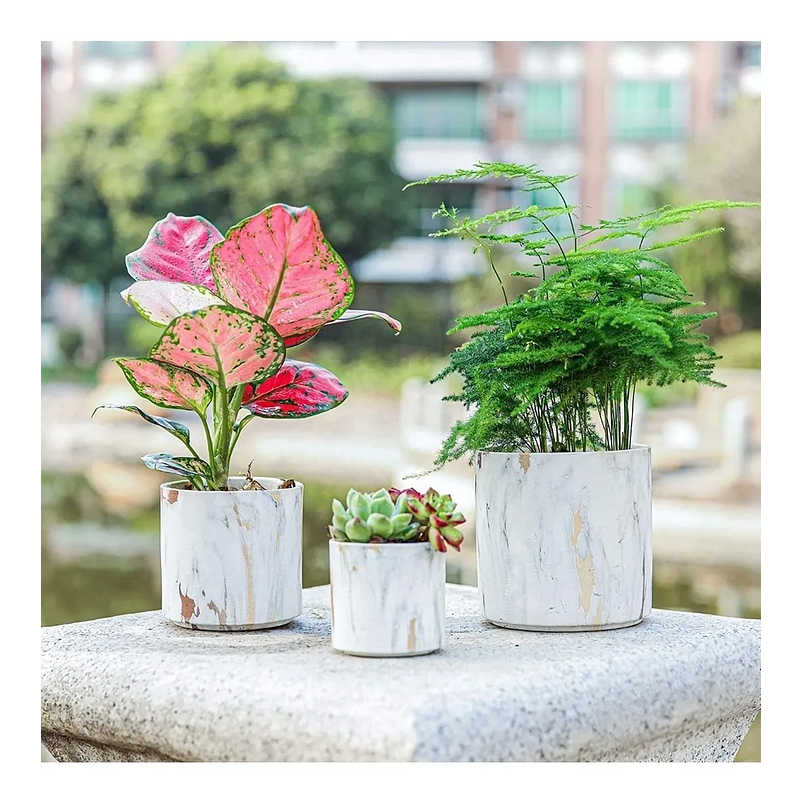 Juego De Macetas Cerámica Textura Mármol x3 Unidades En Conjunto 4