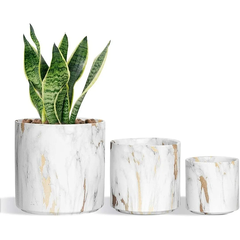 Juego De Macetas Cerámica Textura Mármol x3 Unidades En Conjunto 1
