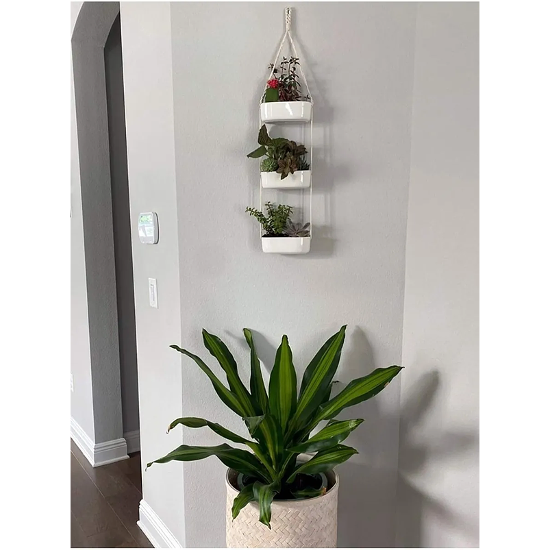 Maceta Cerámica Plantas 3 Niveles Rectangular Colgante Macrame  2