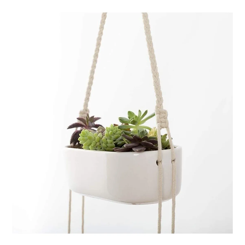 Maceta Cerámica Plantas 3 Niveles Rectangular Colgante Macrame  4